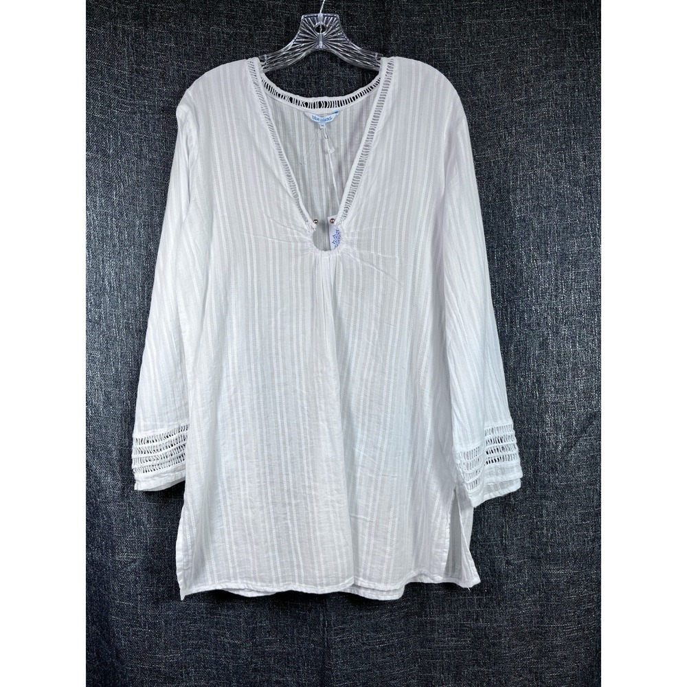NWT BLUE ISLAND Sz M Swim Cover-Up Dress White Metal Ring Detail Beach Cruise